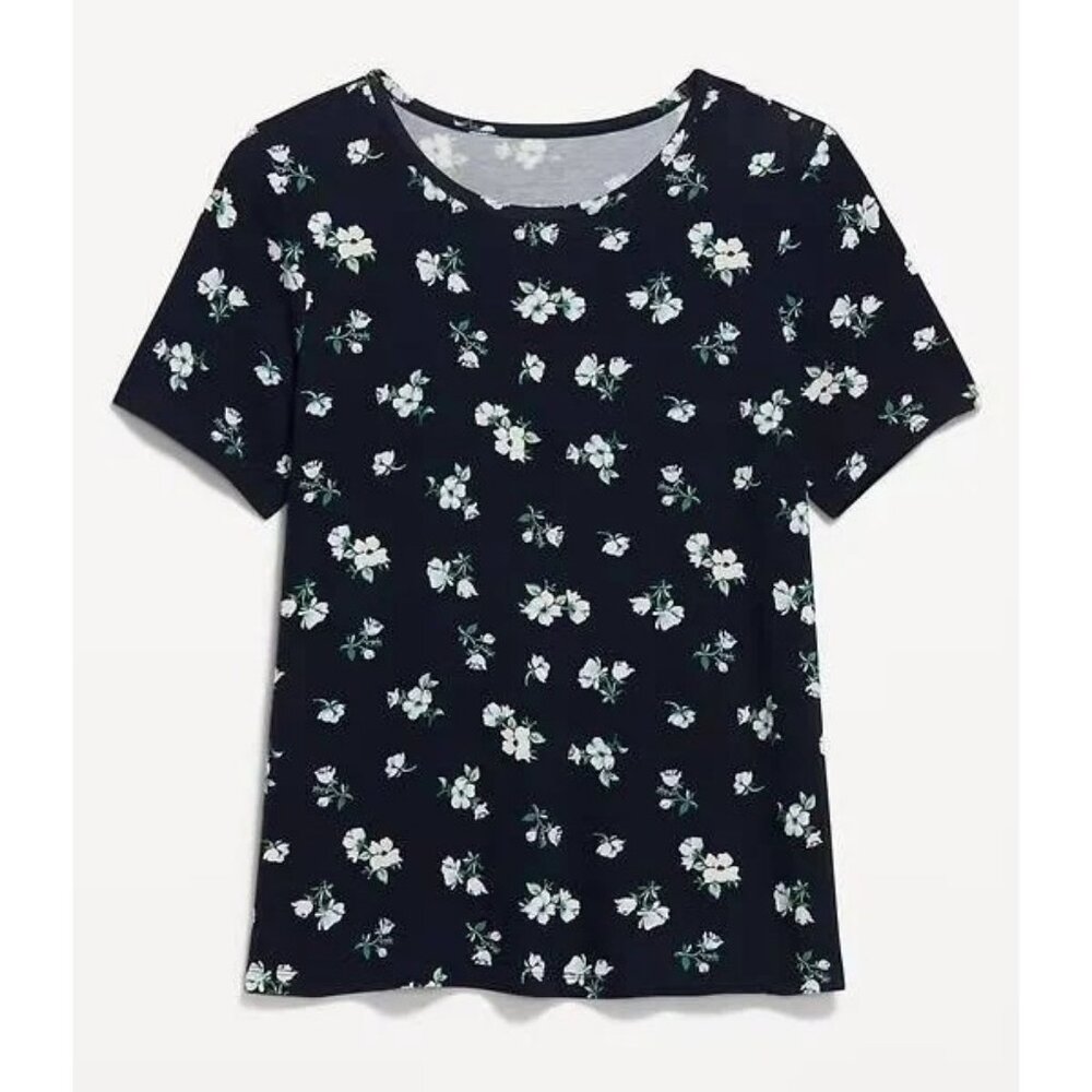 NWOT OLD NAVY Women's Luxe Crew-Neck T-Shirt-Navy Blue Floral-Size XXL - Picture 3 of 3